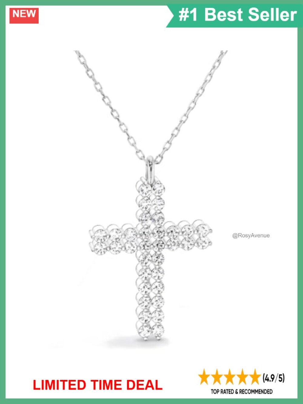 White Gold Plated Cross Pendant Necklace 18-20" Adjustable Chain